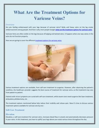 What Are the Treatment Options for Varicose Veins?