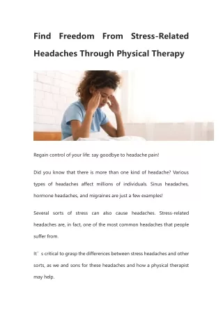 Find Freedom From Stress-Related Headaches Through Physical Therapy