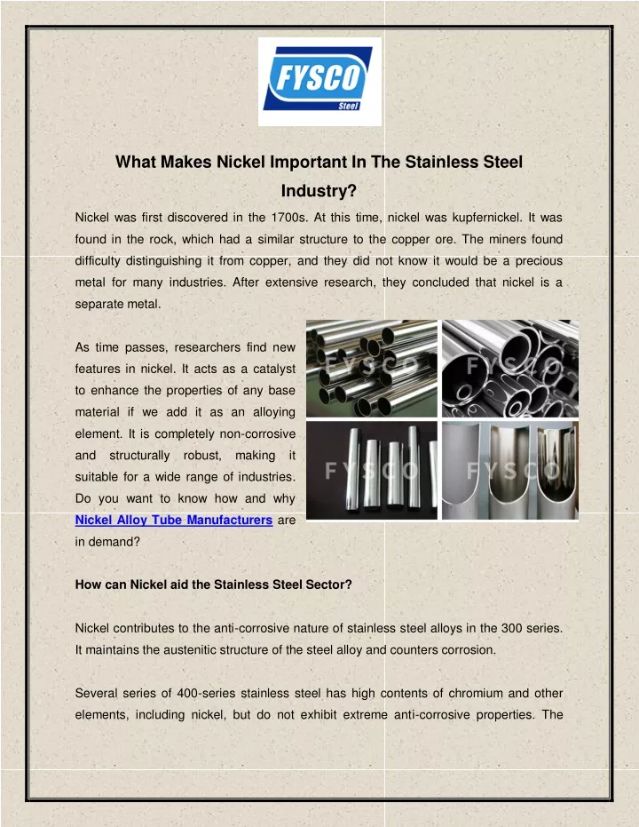 what makes nickel important in the stainless steel