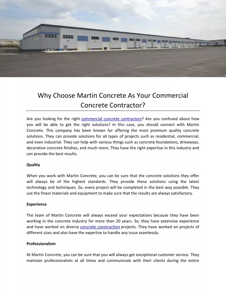 why choose martin concrete as your commercial