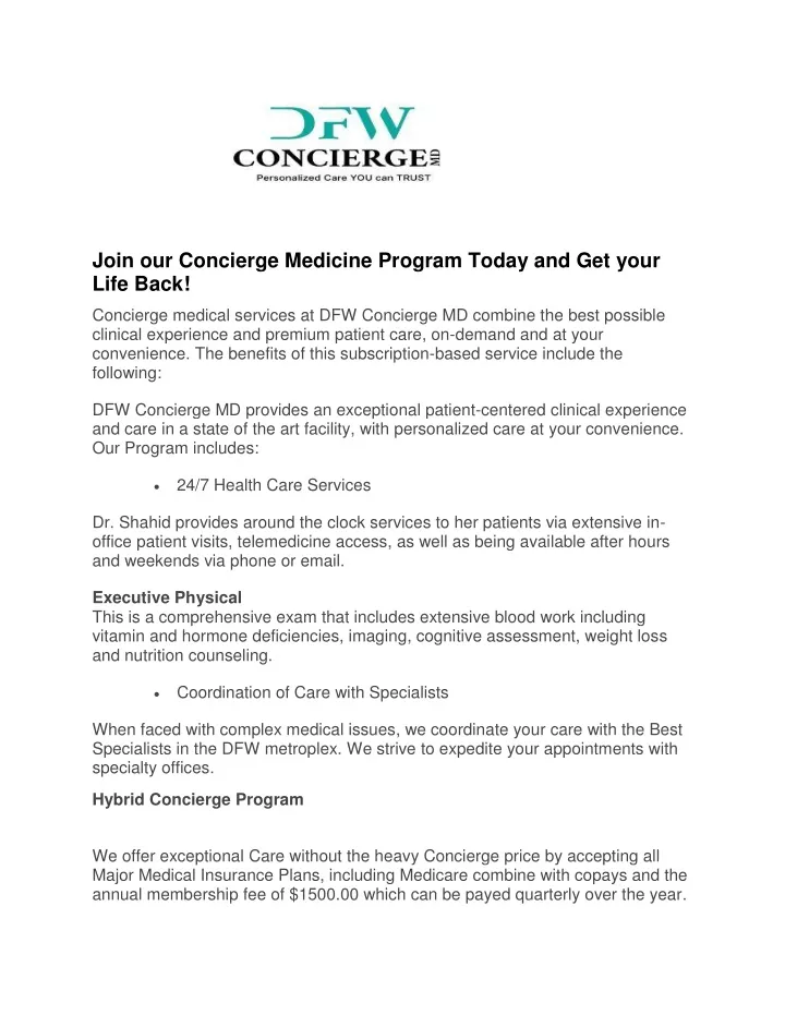 join our concierge medicine program today