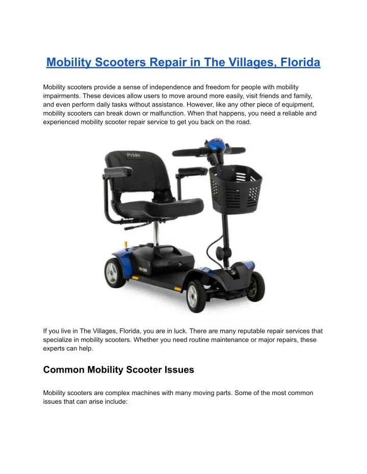 mobility scooters repair in the villages florida