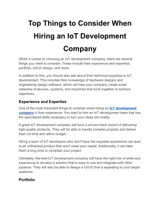 Top Things to Consider When Hiring an IoT Development Company