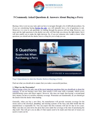 5 Commonly Asked Questions & Answers About Buying a Ferry