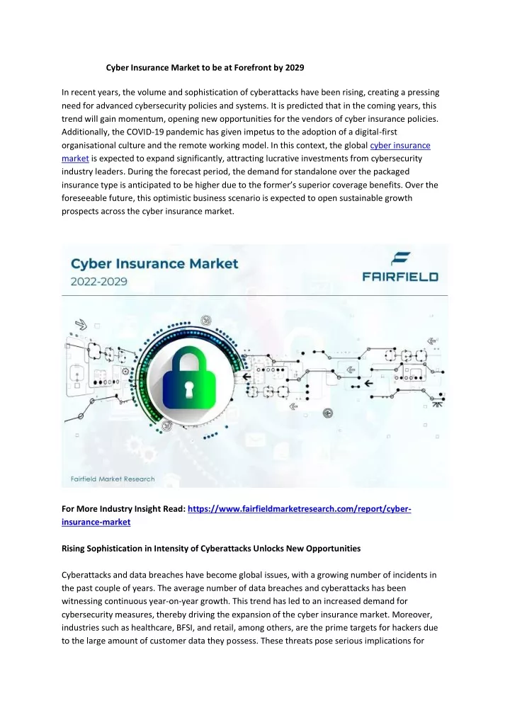 cyber insurance market to be at forefront by 2029