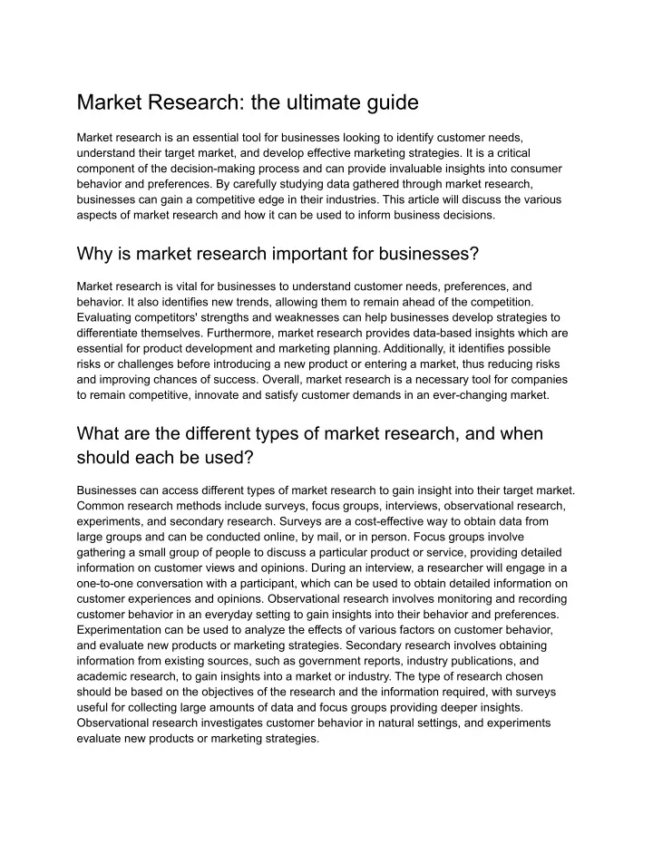 market research the ultimate guide