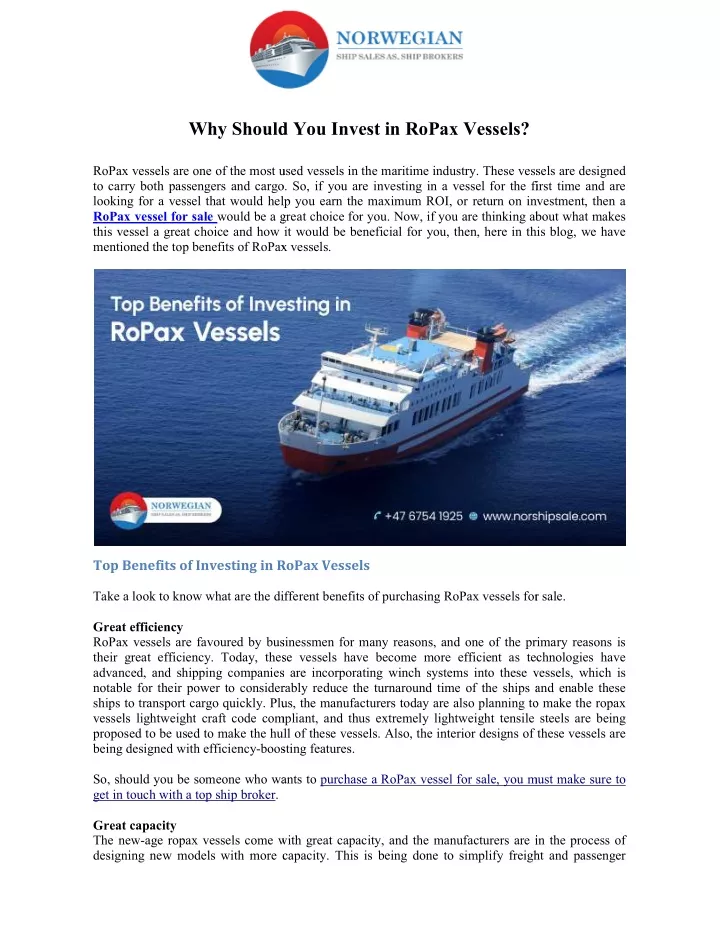 why should you invest in ropax vessels why should