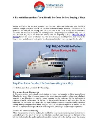 4 Essential Inspections You Should Perform Before Buying a Ship