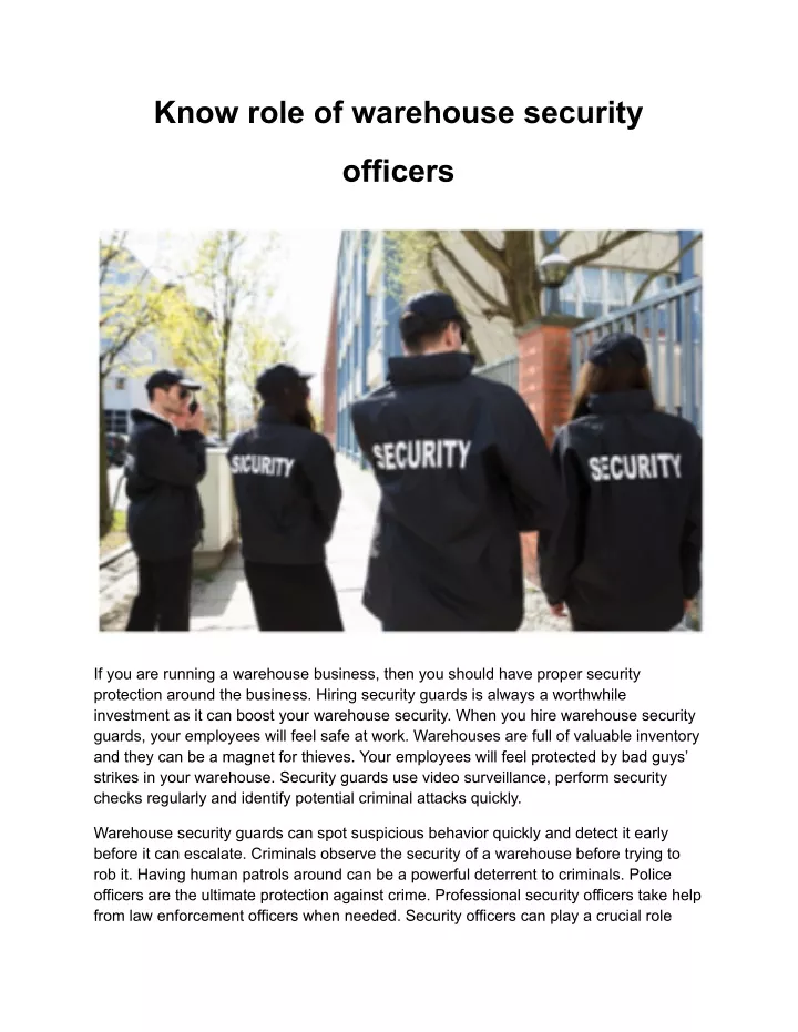 know role of warehouse security