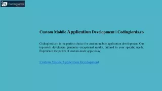 Custom Mobile Application Development  Codinglords.co