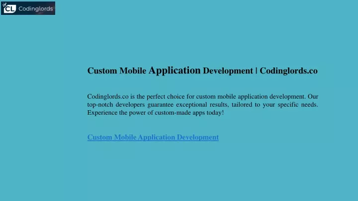 custom mobile application development codinglords