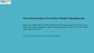Ways Of Generating A Free Ssl For Website  Salespenny.com