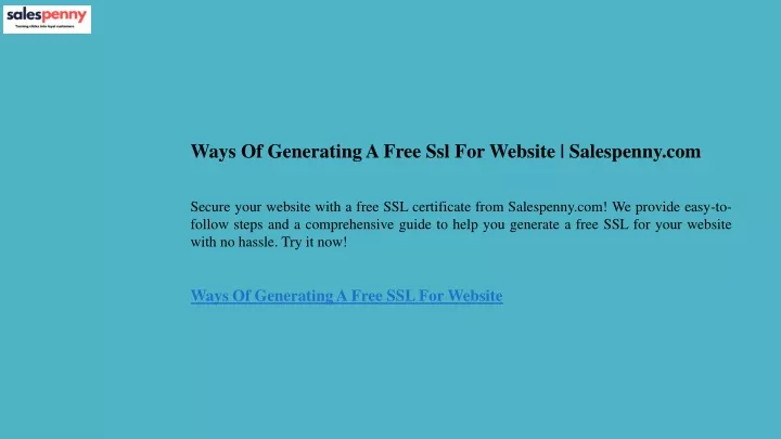 ways of generating a free ssl for website