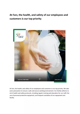At Farz, the health, and safety of our employees and customers is our top priority.