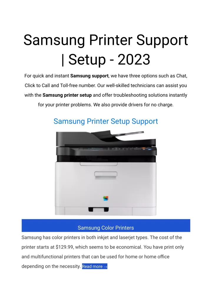 samsung printer support setup 2023