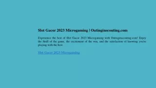 Slot Gacor 2023 Microgaming  Outinginscouting.com