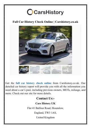 Full Car History Check Online | Carshistory.co.uk