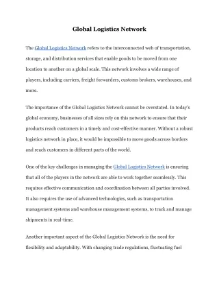 Global Logistics Network