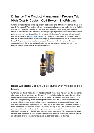 Enhance The Product Management Process With High-Quality Custom Cbd Boxes - SirePrinting