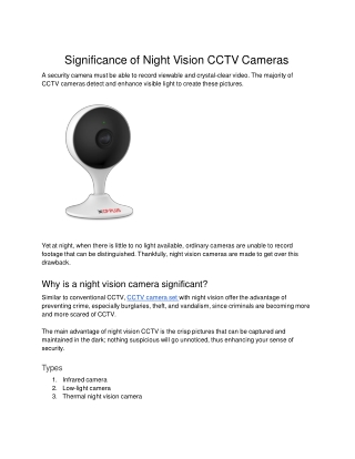 Significance of Night Vision CCTV Cameras