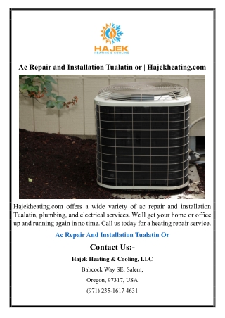 Ac Repair and Installation Tualatin or | Hajekheating.com