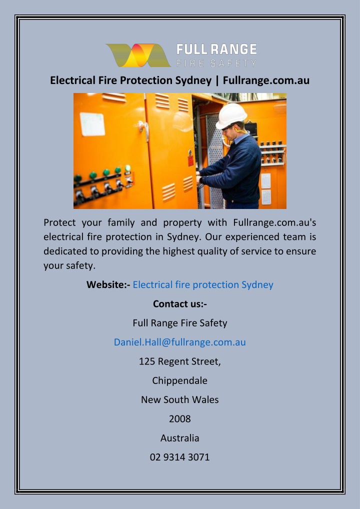 electrical fire protection sydney fullrange com au