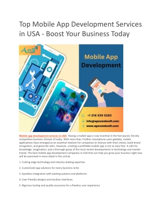 Top Mobile App Development Services in USA - Boost Your Business Today