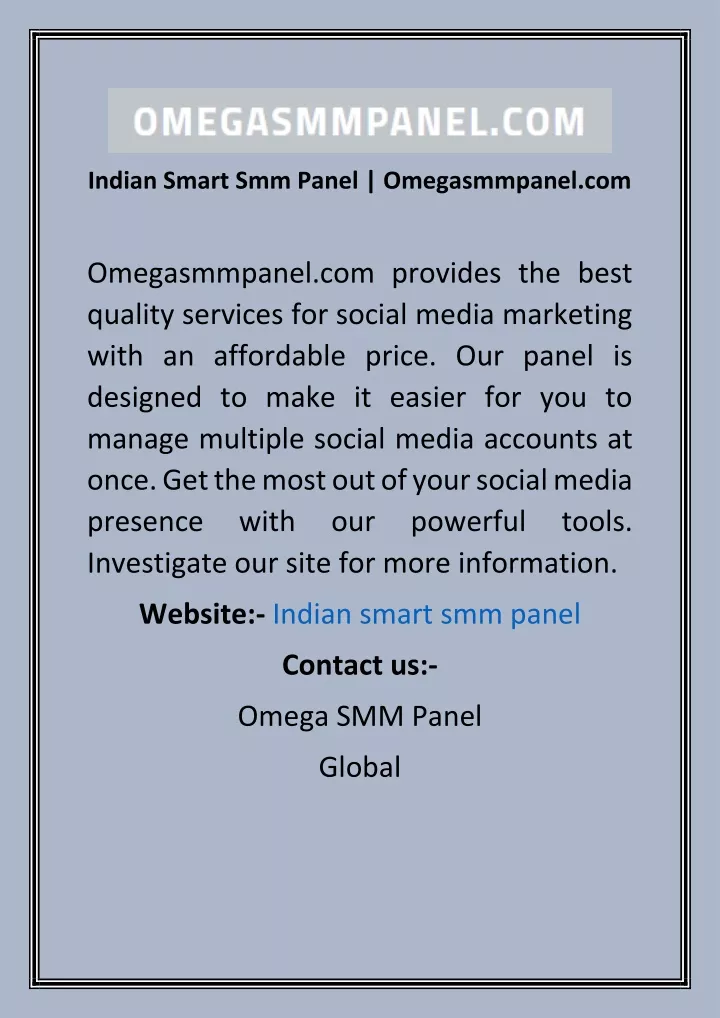 indian smart smm panel omegasmmpanel com