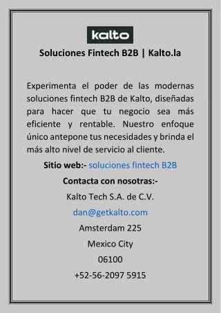 Soluciones Fintech B2B  Kalto.la