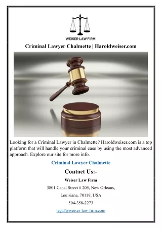 Criminal Lawyer Chalmette | Haroldweiser.com