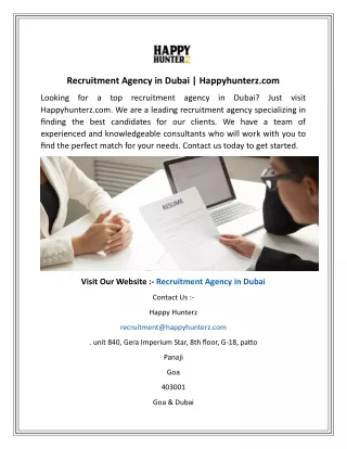 Recruitment Agency in Dubai  Happyhunterz.com