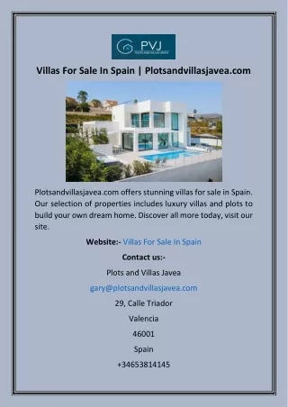 Villas For Sale In Spain  Plotsandvillasjavea