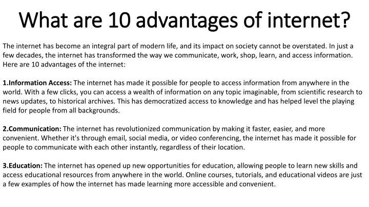 what are 10 advantages of internet