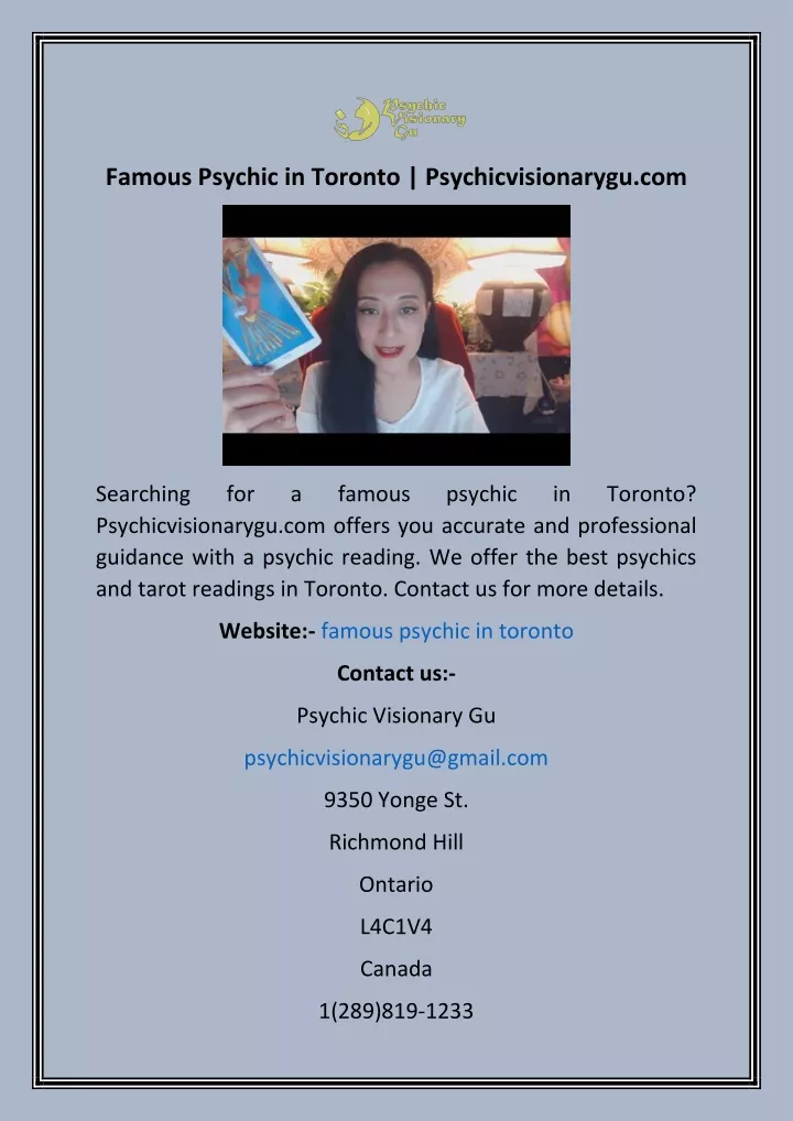 famous psychic in toronto psychicvisionarygu com