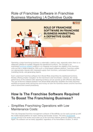 Role of Franchise Software in Franchise Business Marketing - A Definitive Guide
