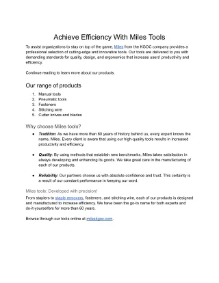 Achieve Efficiency With Miles Tools .docx