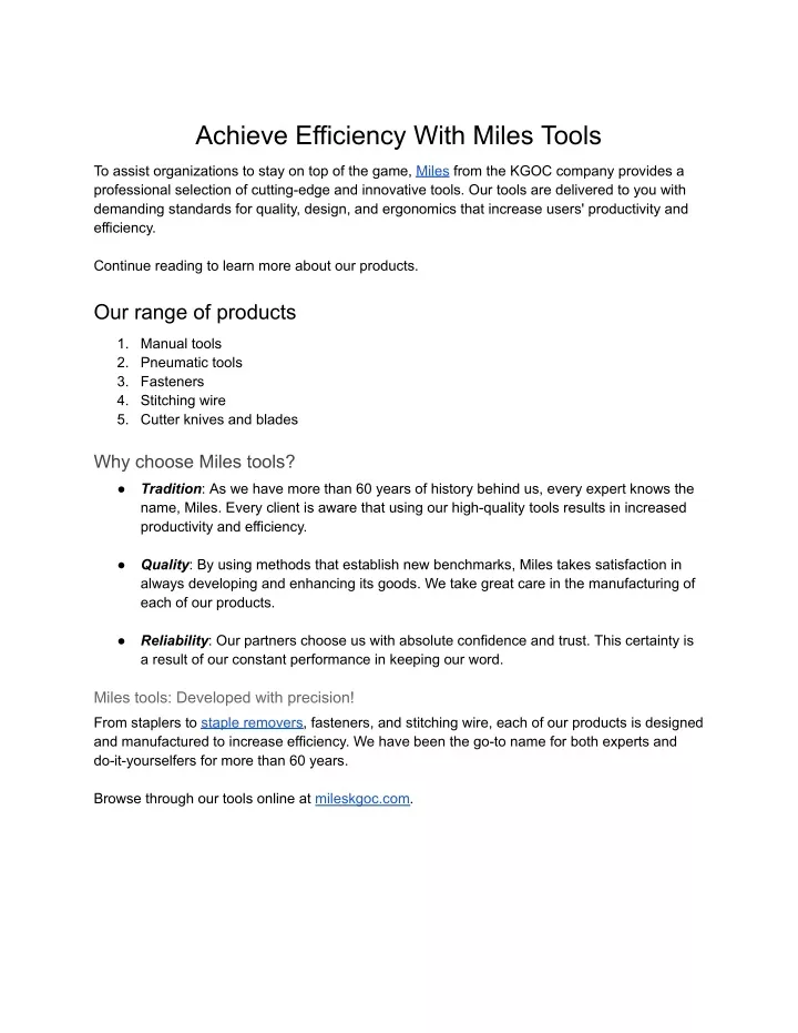 achieve efficiency with miles tools