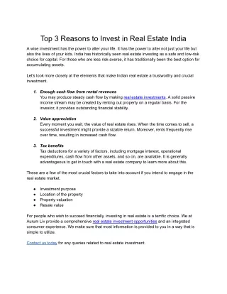 Top 3 Reasons to Invest in Real Estate India  .docx