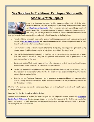 Say Goodbye to Traditional Car Repair Shops with Mobile Scratch Repairs