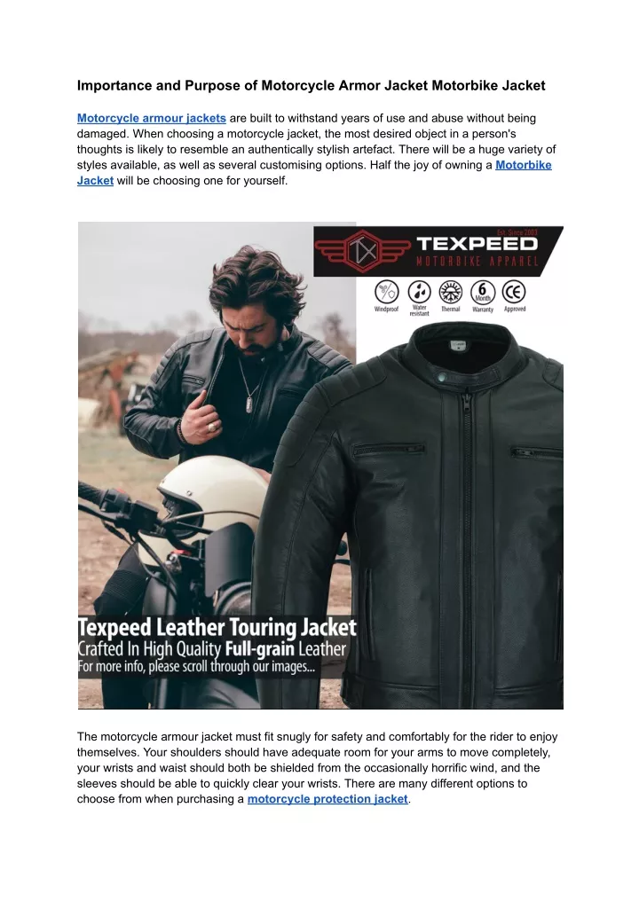 importance and purpose of motorcycle armor jacket