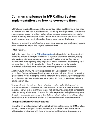 Common challenges in IVR Calling System implementation and how to overcome them.docx