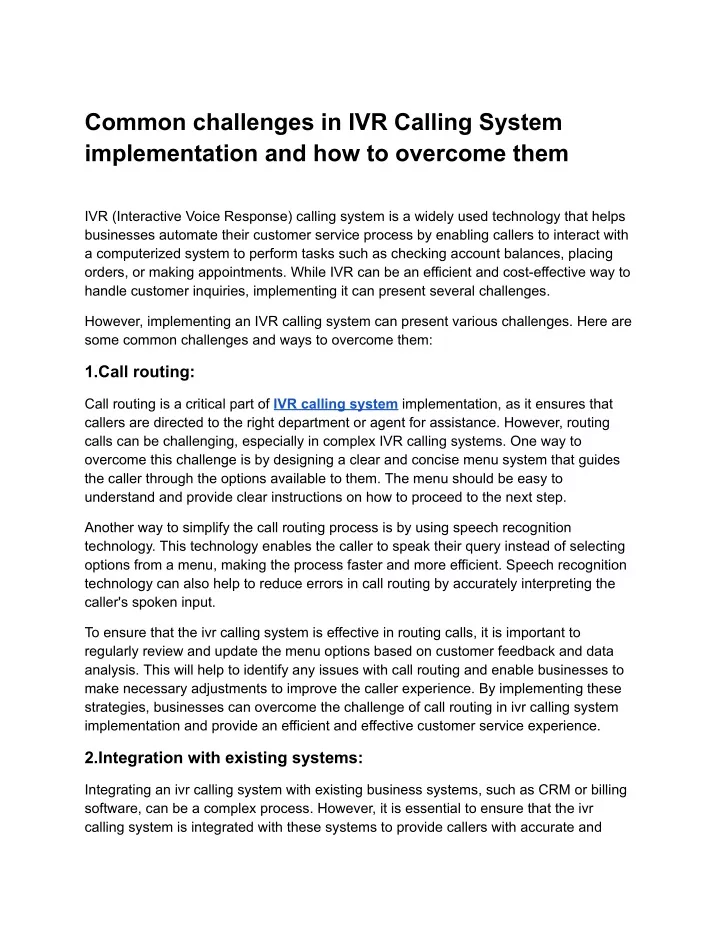 common challenges in ivr calling system