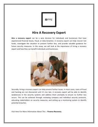 Hire A Recovery Expert - Finance Recovery