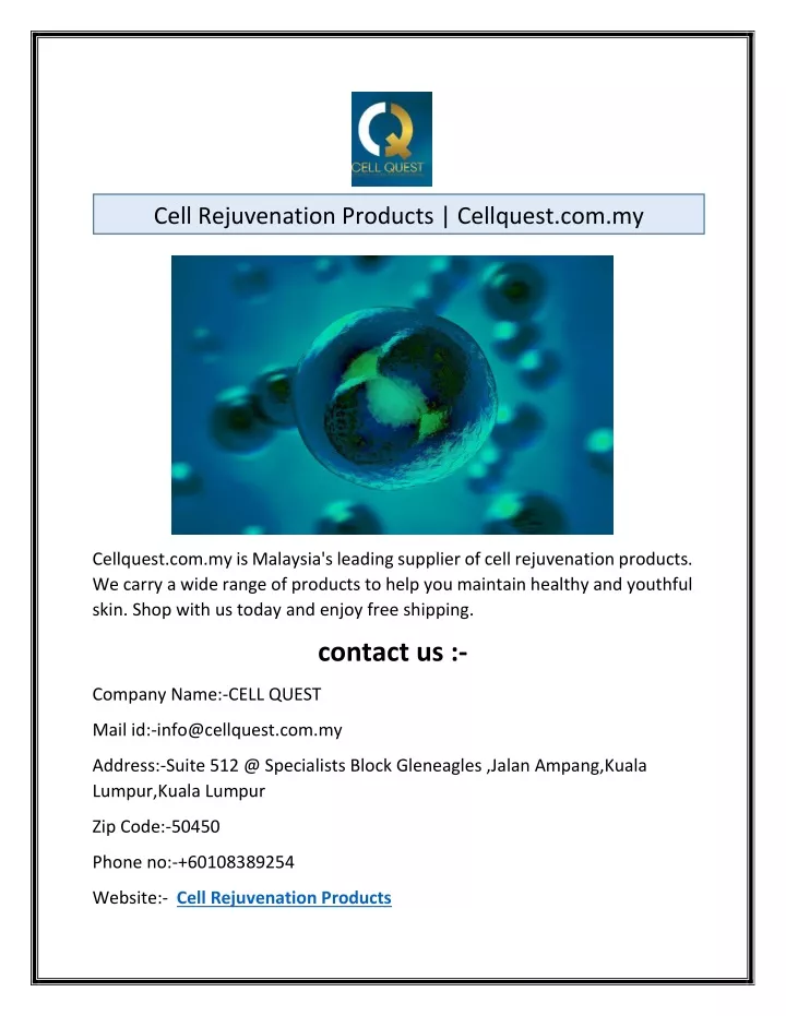 cell rejuvenation products cellquest com my