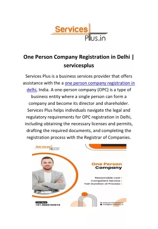 one person company registration in delhi