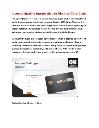 A comprehensive introduction to Discover Card Login