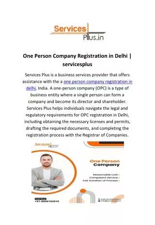 One Person Company Registration in Delhi | servicesplus