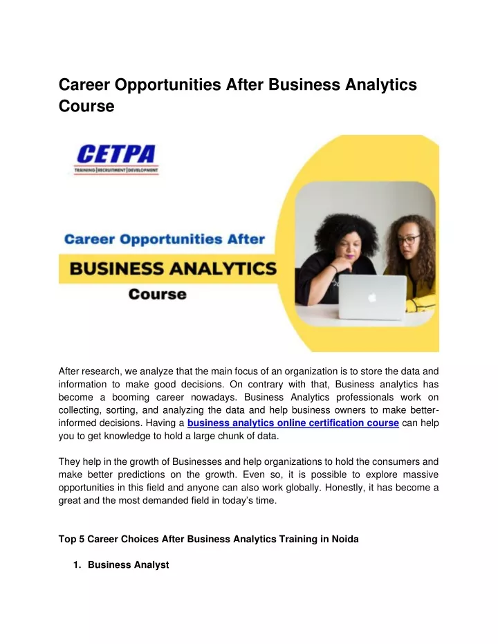 career opportunities after business analytics