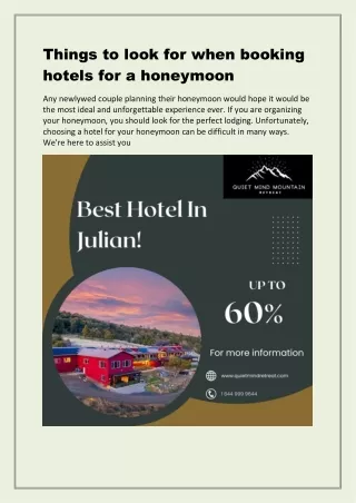 Things to look for when booking hotels for a honeymoon
