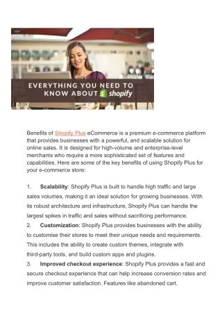 Benefits of Shopify Plus eCommerce